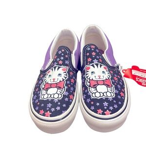 Vans Kids Purple and Black Slip-On Shoes with Kitten Design NWT